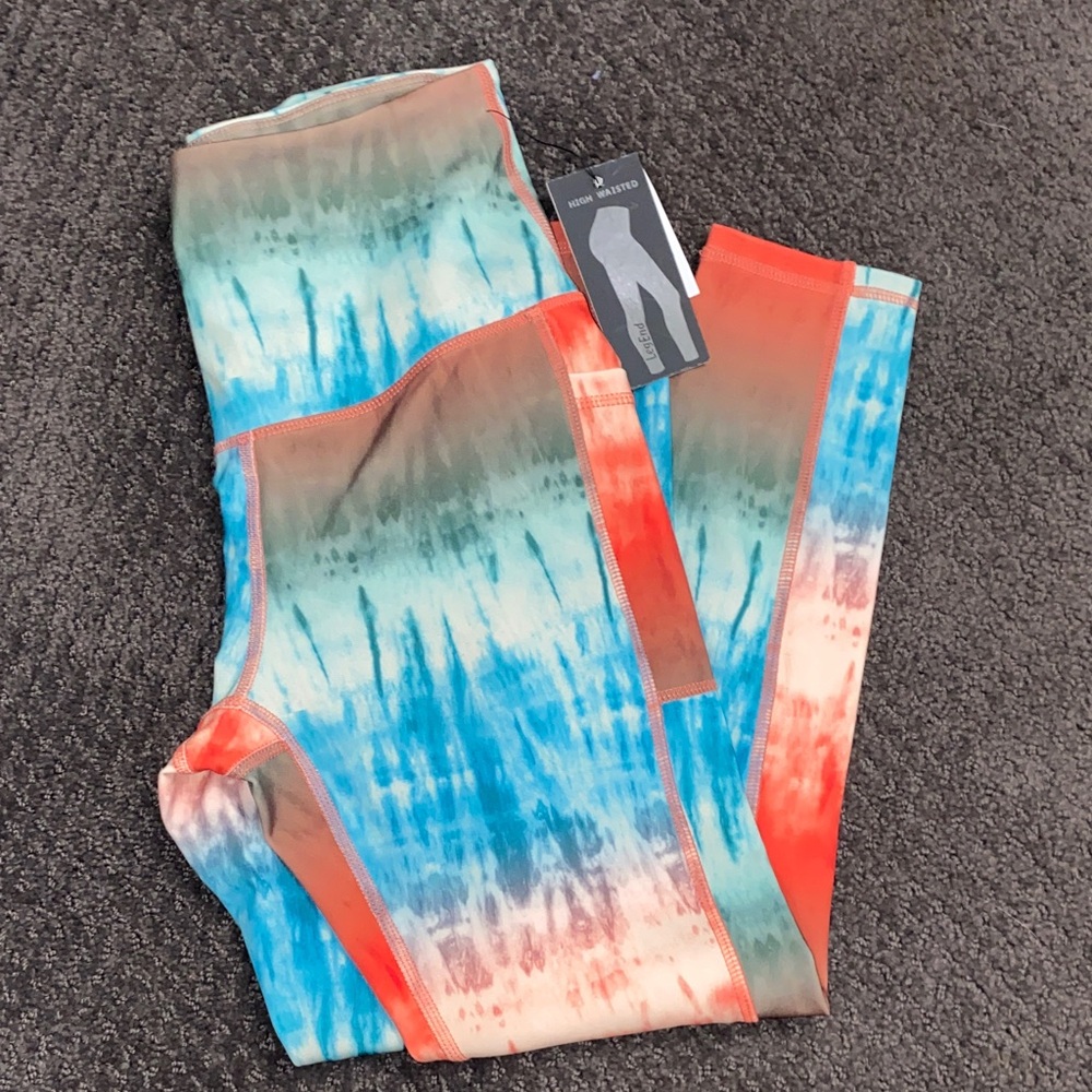 LegEnd Highwaisted Vibrant Tie-Dye‎ Leggings w/ Pockets NWT